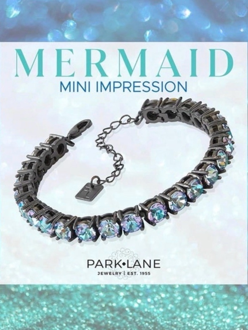Park Lane Mermaid Mini Impression Bracelet - Iridescent Aqua Crystal on Gunmetal